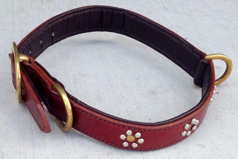 DOG COLLAR REAL LEATHER GOLD/SILVER FLAT STUD - X LARGE - FREE SHIPPING Carousel 8