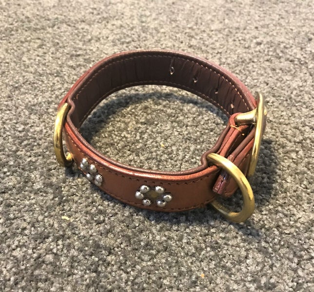 DOG COLLAR REAL LEATHER GOLD/SILVER STUDS Med/Sml Carousel 1
