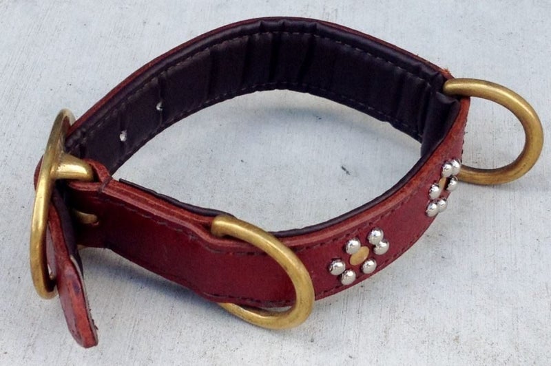 DOG COLLAR REAL LEATHER GOLD/SILVER STUDS Med/Sml Carousel 4