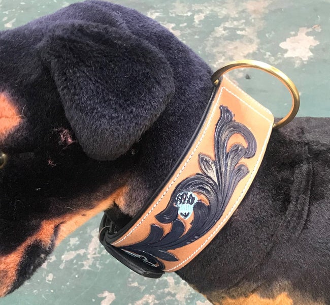 Dog Collar Carved & Painted with Large Brass Fittings Carousel 2
