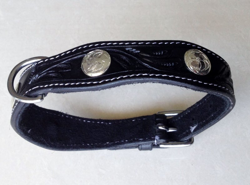 DOG COLLAR WESTERN STYLE, REAL LEATHER XMED & LARGE Carousel 1
