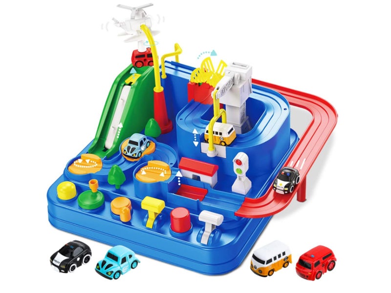 TEMI Kids Race Track Toys with 4 Mini Cars Puzzle Rail Car Adventure Playset Carousel 1