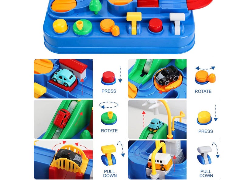 TEMI Kids Race Track Toys with 4 Mini Cars Puzzle Rail Car Adventure Playset Carousel 7