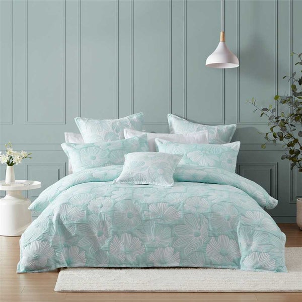 Logan & Mason Poppi Aqua Quilt Cover Set King 3pce Carousel 1