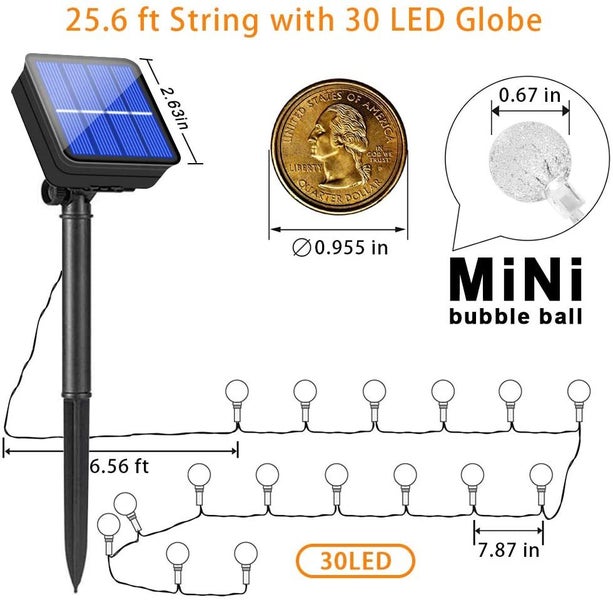11M 60 Leds Solar Mini Globe Crystal Balls String Light 8 Modes LED Fairy Light Carousel 5