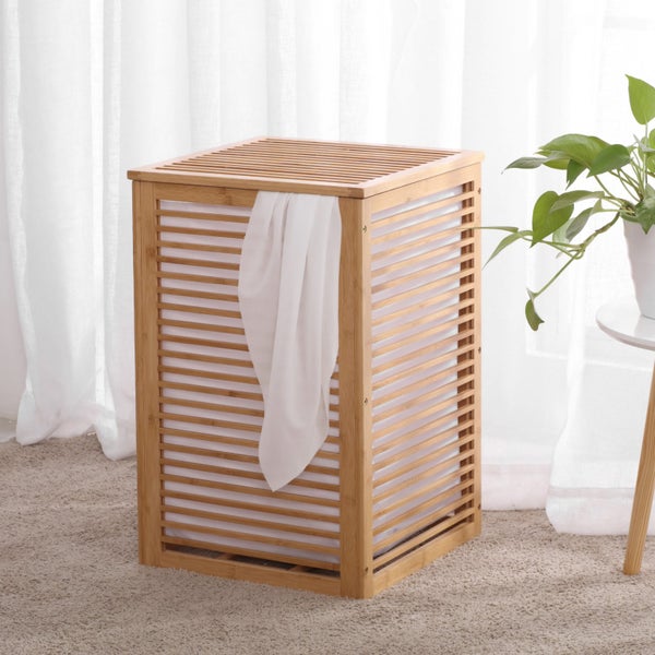 Sherwood Home Foldable Bamboo Laundry with Lid - Large - 38.8x38.8x58cm Carousel 2