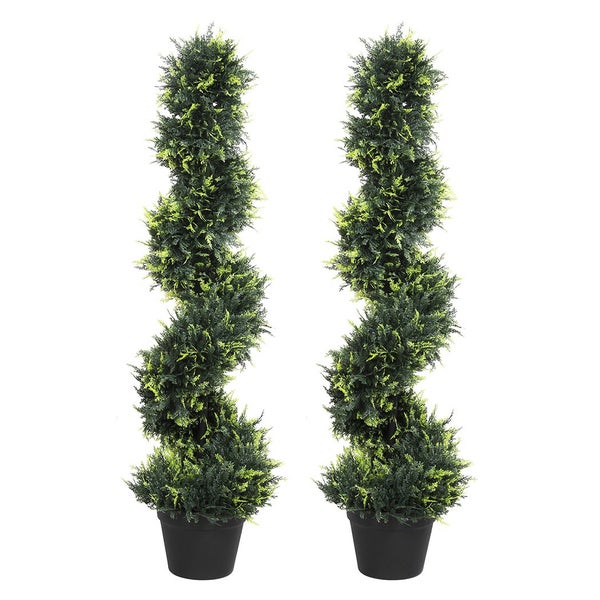 Lambu Artificial Spiral Topiary Tree 2 Pack Faux Cedar Plant PE Leave Home Decor Carousel 1