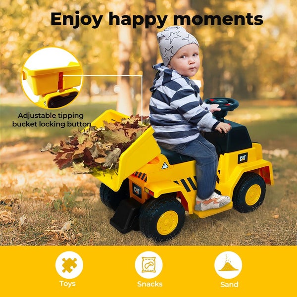Ride On Dump Truck Electric CAT Liscenced Lights Kids Toddler Play Toy Outdoor Carousel 2