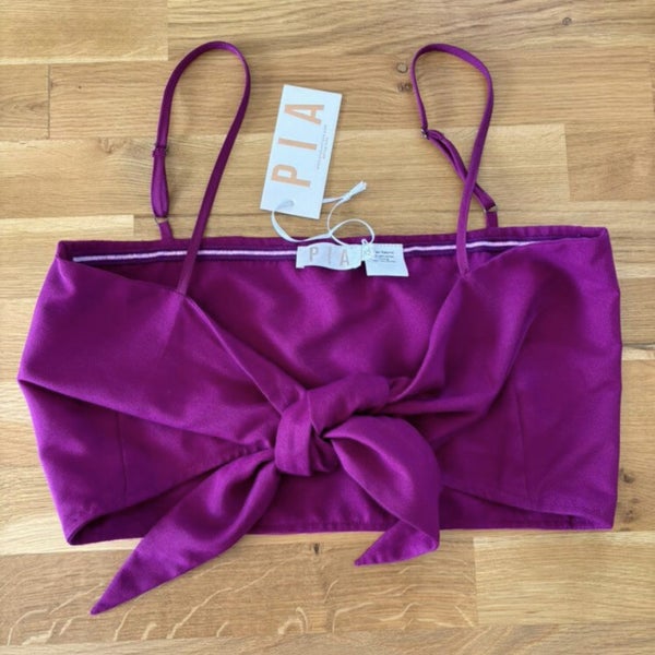 Pia Boutique XS NWT purple crop top tie bow Zena magenta Carousel 1