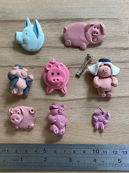 Bulk Vintage Collectible Pig Brooches - some unique hand-made Carousel 1