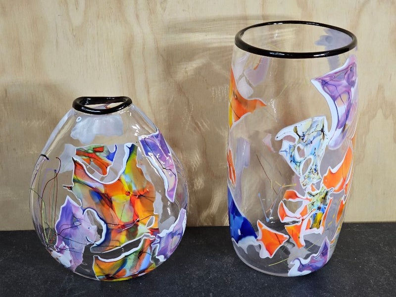 A Stunning Pair of Hand-Blown Glass Vases by Grinter Glass of Whangarei. Carousel 1