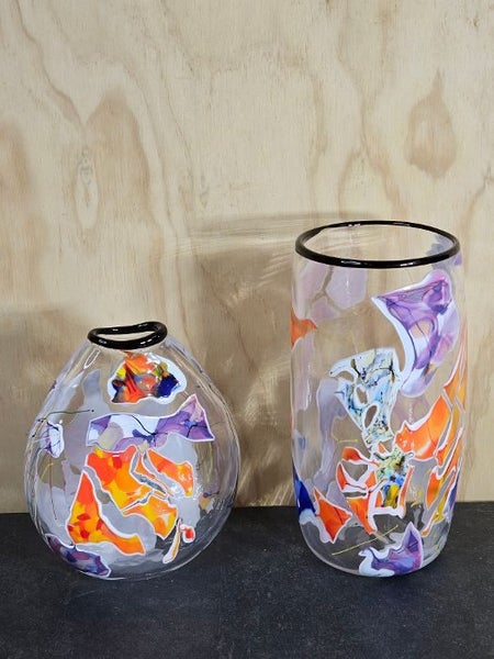 A Stunning Pair of Hand-Blown Glass Vases by Grinter Glass of Whangarei. Carousel 2