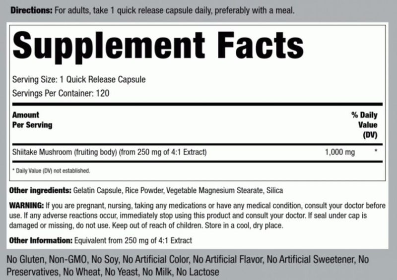 (SALE)SHIITAKE MUSHROOM 1,000mg, 120 CAPS(Supports overall wellness) E0527 Carousel 2