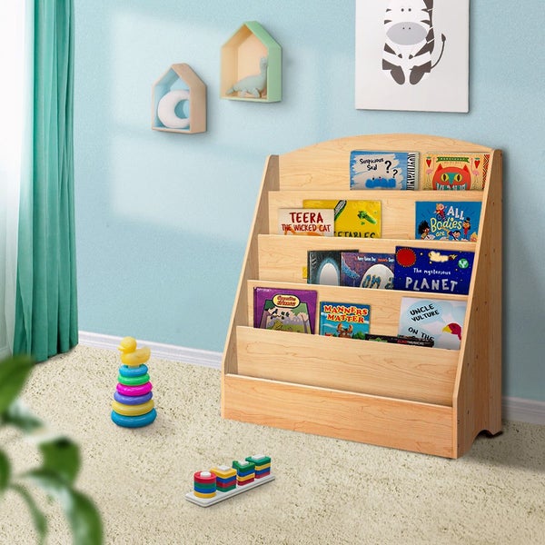Keezi 5 Tiers Kids Bookshelf Magazine Shelf Rack Organiser Bookcase Display Kids Carousel 6