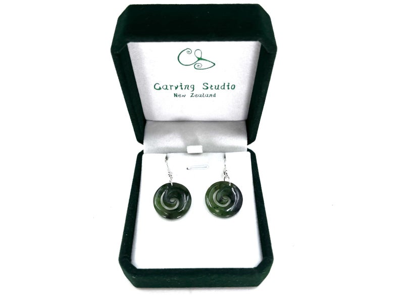 Greenstone Nephrite Closed Koru Earrings 21mm Sterling Silver Hook62952855634817113