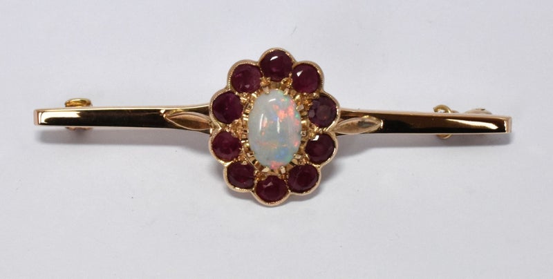 $2,700 Hand Made 9ct Yellow Gold Opal & Ruby Brooch!! 169448 Carousel 1