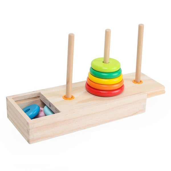 Wooden 10-Layer Tower of Hanoi Puzzle, Educational Brain Teaser for Kids Carousel 1