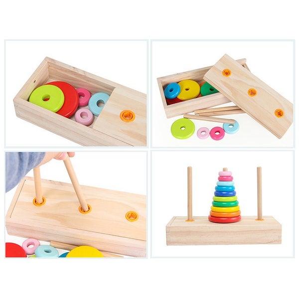 Wooden 10-Layer Tower of Hanoi Puzzle, Educational Brain Teaser for Kids Carousel 2