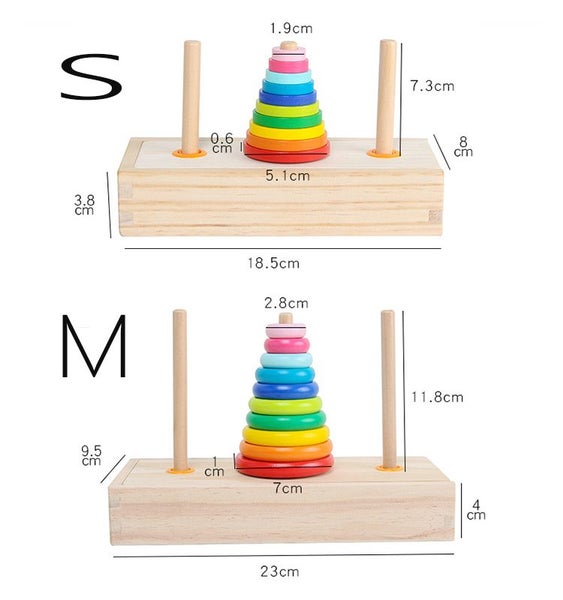 Wooden 10-Layer Tower of Hanoi Puzzle, Educational Brain Teaser for Kids Carousel 5