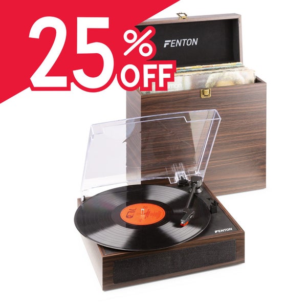 Record Player with Record Storage Case Dark Wood Carousel 1