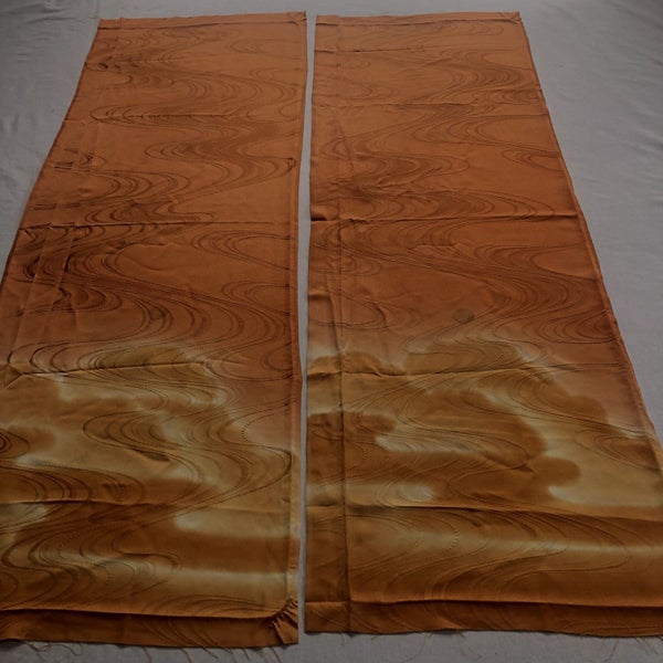 Vintage Japanese Woven Silk Kimono Panels X2 Fabric Pieces Orange Cloud Print Carousel 2