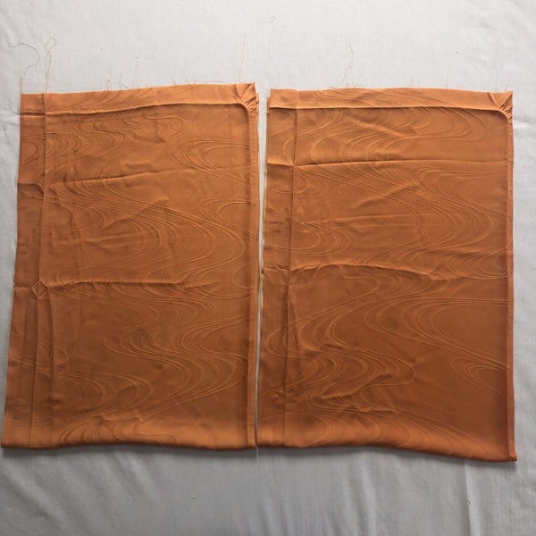 Vintage Japanese Woven Silk Kimono Panels X2 Fabric Pieces Orange Cloud Print Carousel 19