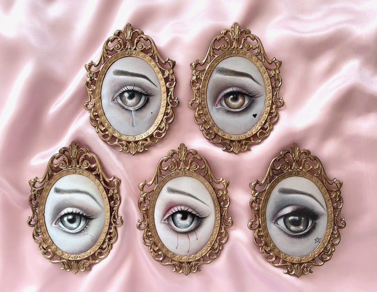 Victorian Lovers Eye Miniature Silk Pictures In Vintage Frames - By Autumn Carousel 1