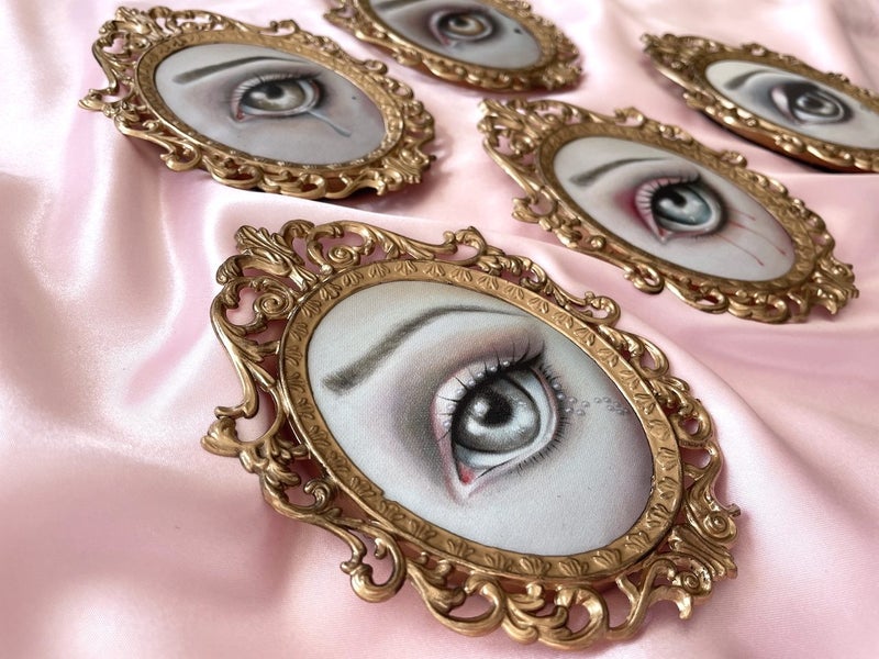 Victorian Lovers Eye Miniature Silk Pictures In Vintage Frames - By Autumn Carousel 2