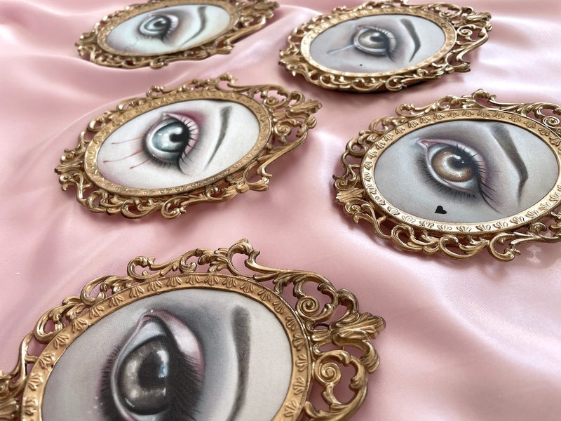 Victorian Lovers Eye Miniature Silk Pictures In Vintage Frames - By Autumn Carousel 8