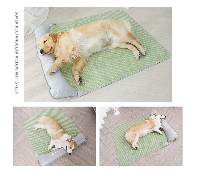 Size100*80cm Dog Cooling Mat Breathable Portable Rattan Bed Pet Summer Sleeping Carousel 1