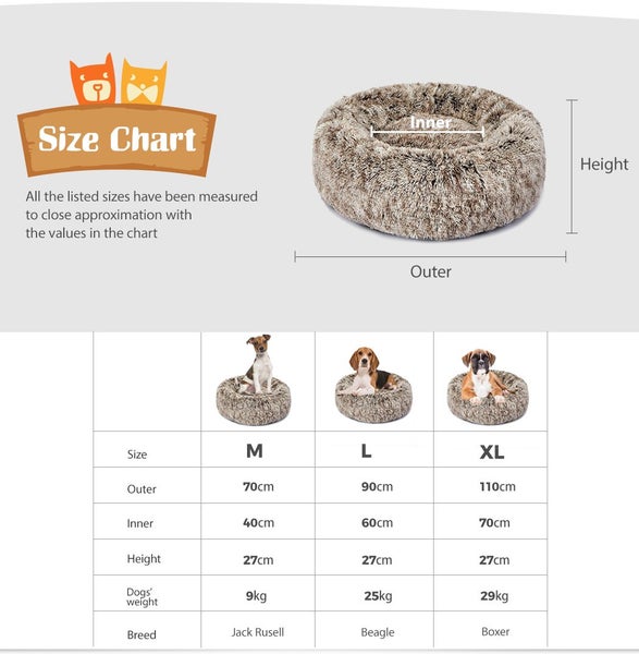 Pawz Pet Bed Cat Dog Donut Nest Calming Mat Soft Plush Kennel Brown Size XL Carousel 2