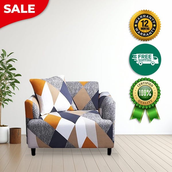 Anyseat 1 Seater Sofa Cover Khaki Geometric Style and Protection For Living R... Carousel 2
