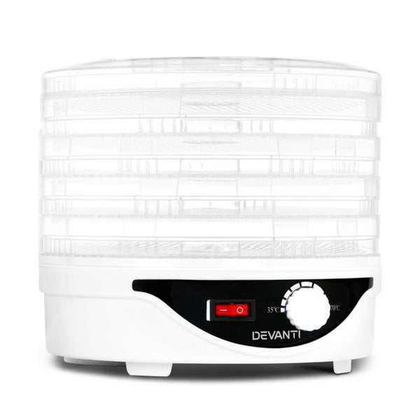 Devanti 5 Trays Food Dehydrator Fruit Dehydrators Pet Beef Jerky Dryer White Carousel 1