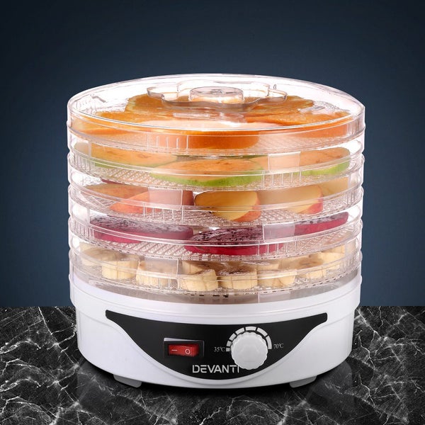 Devanti 5 Trays Food Dehydrator Fruit Dehydrators Pet Beef Jerky Dryer White Carousel 7
