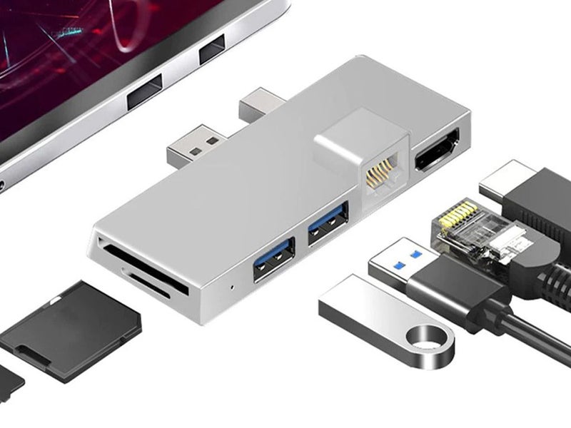 Surface Pro 4/5/6 - 6 in 1 Gigabit Ethernet, 2x USB 3.0, HDMI 4K, SD - Silver Carousel 7