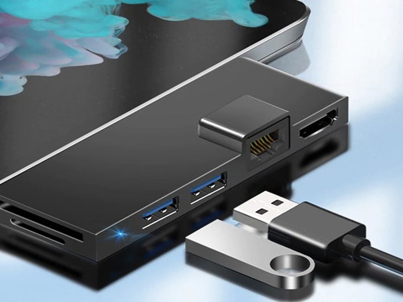 Surface Pro 4/5/6 USB Hub - 6 in 1 Ethernet, 2x USB, HDMI, SD - Black Carousel 8