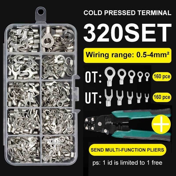Crimp Terminal + Pliers Cold Pressed Terminal U Shaped O Shaped Wire 320pcs Carousel 1