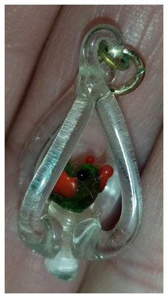 Bb's Vintage Hand Blown Glass Tiny Bird In Cage Pendant Carousel 1