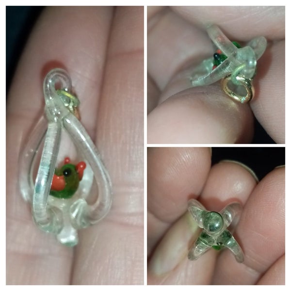 Bb's Vintage Hand Blown Glass Tiny Bird In Cage Pendant Carousel 3
