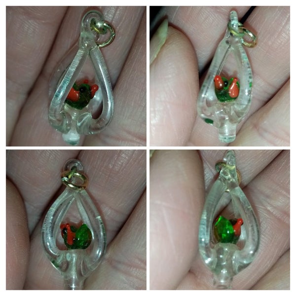 Bb's Vintage Hand Blown Glass Tiny Bird In Cage Pendant Carousel 2