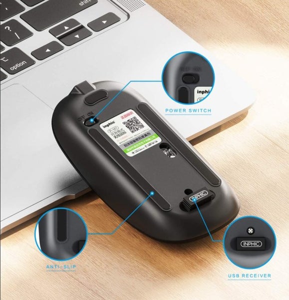 INPHIC M1P Silent Wireless Mouse Ultra Slim Battery Level Visible, Black Carousel 3