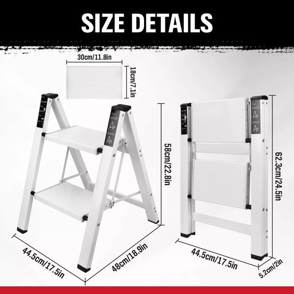2 Step Ladder Portable Folding Anti-Slip Step Stool Aluminum 150KG Household Carousel 2