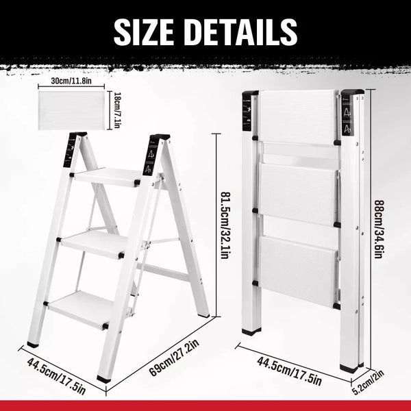 3 Step Ladder Portable Folding Pedal Anti-Slip Step Stool Aluminum 150KG Library Carousel 2