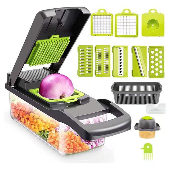 12-in-1 Vegetable Chopper Mandoline Slicer Potato Onion Peeler with Container Carousel 2