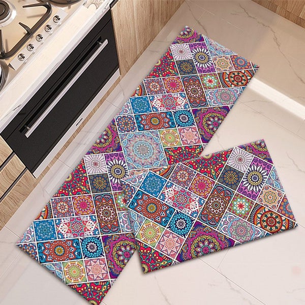 2Pcs Boho Kitchen Rugs - Non-Slip Washable Runners for Sink, Bathroom, Laundry Carousel 2