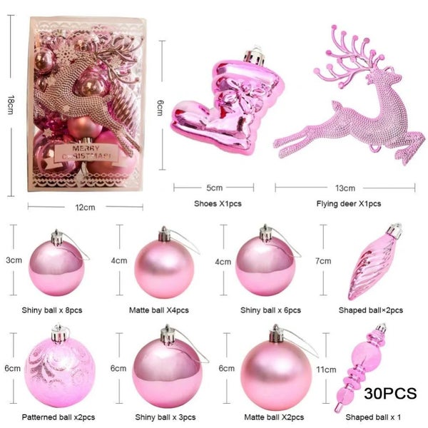30PCS Christmas Tree Ornaments Set - Hanging Balls for Xmas Party Decor-Pink Carousel 2