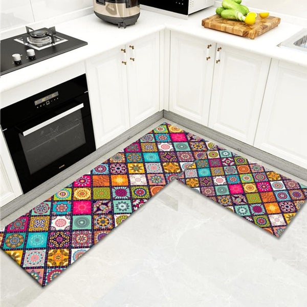 2Pcs Boho Kitchen Rugs - Non-Slip Washable Runners for Sink, Bathroom, Laundry Carousel 1