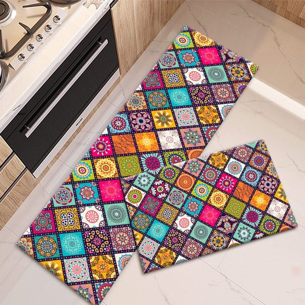 2Pcs Boho Kitchen Rugs - Non-Slip Washable Runners for Sink, Bathroom, Laundry Carousel 2