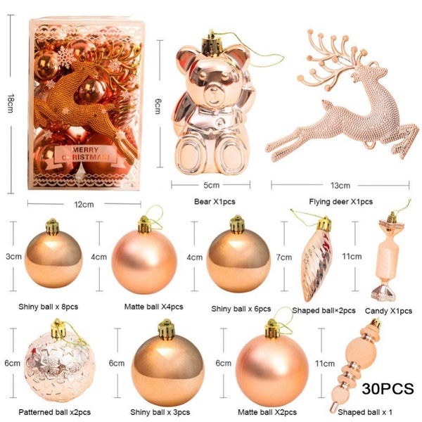 30PCS Christmas Tree Ornaments Set - Hanging Balls for Xmas Party Decor-RoseGold Carousel 2