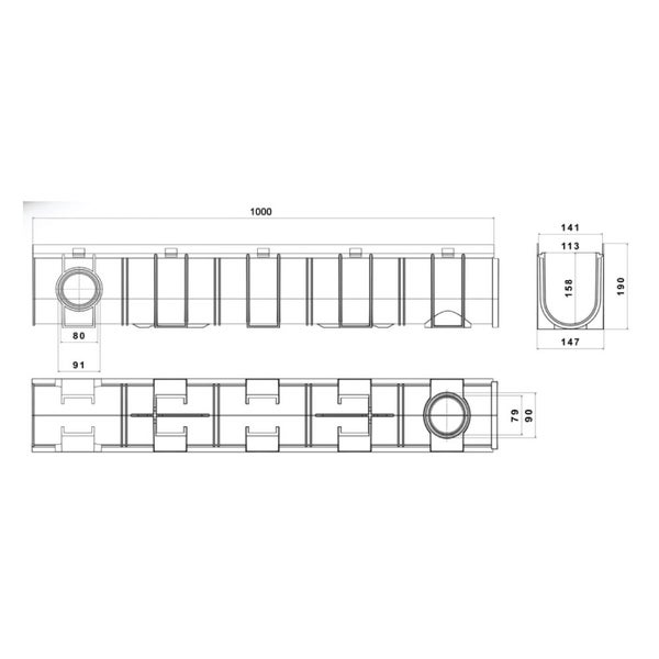 DRAIN CHANNEL AND GRATE H 190 x L 1000MM Carousel 4